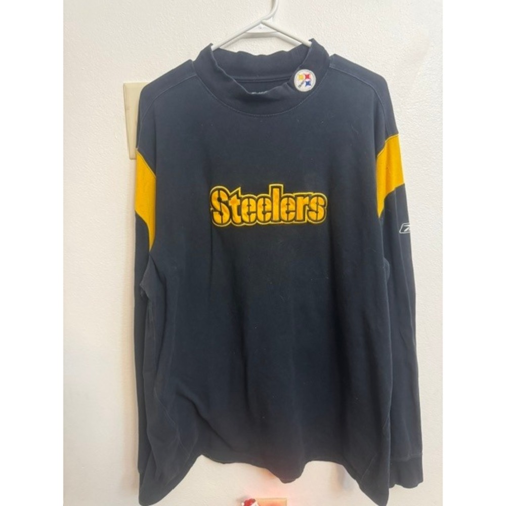 Reebok RBK Pittsburgh Steelers Mock Neck Long Sleeve Shirt Black Yellow XL